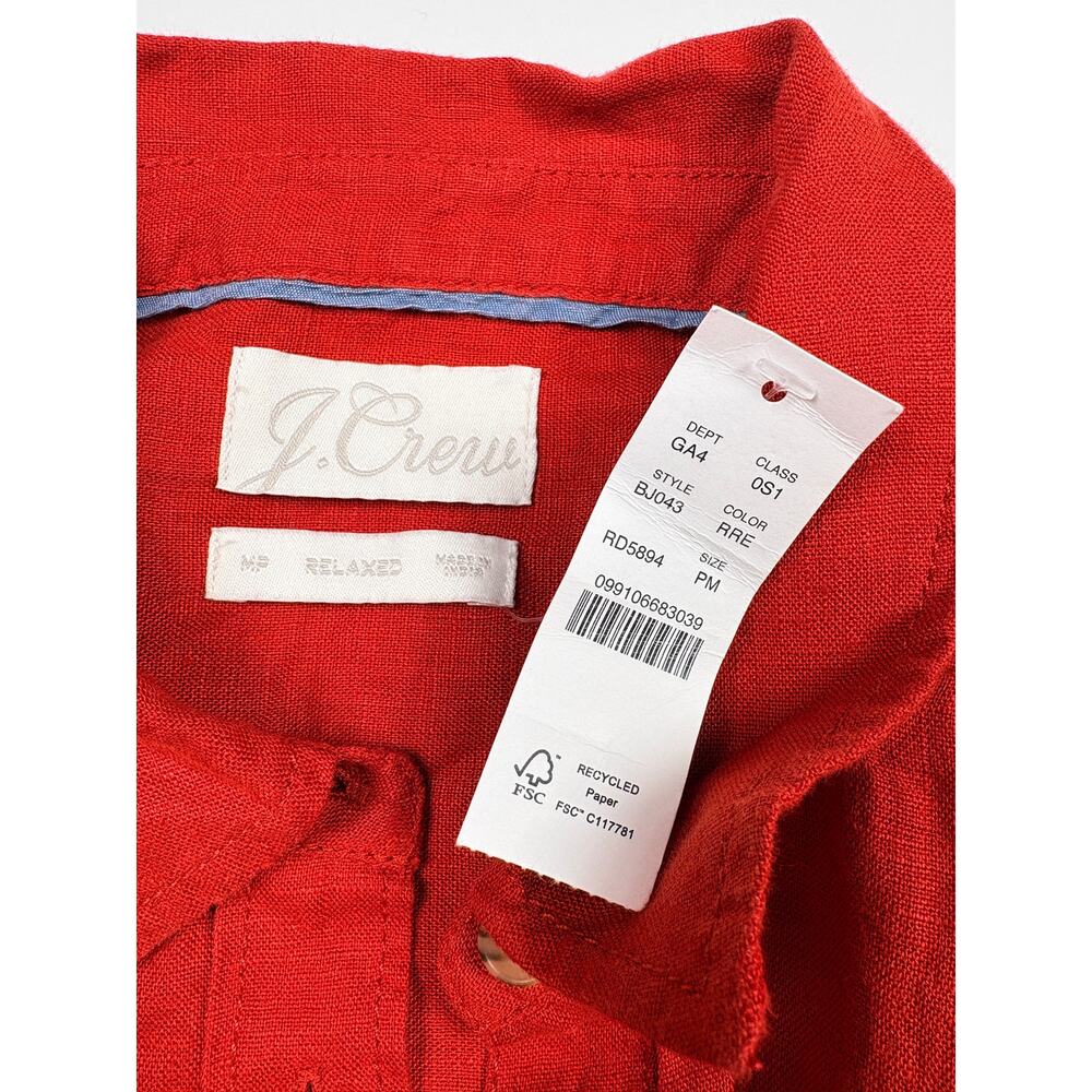 J.Crew NWT 100% Linen Relaxed Shirt Dress Red Coastal Resort Cover Up MP $148 - Picture 5 of 14